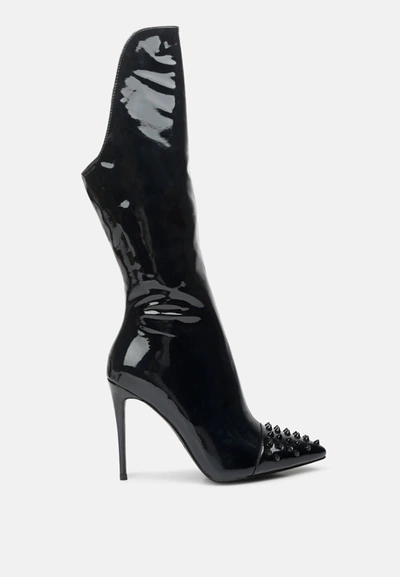 London Rag Forbidden Gold Stud Stiletto Calf Boots In Black