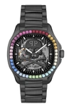 Philipp Plein Men's Automatic Skeleton Spectre Black Ion-plated Bracelet Watch 42mm In Multi