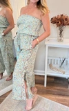 PAANI STRAPLESS JUMPSUIT IN FLORAL TURQUOISE