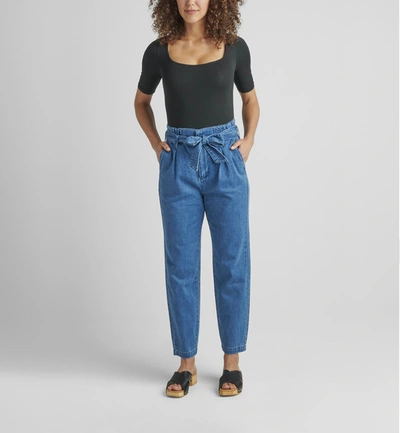 Jag Belted Pleat High Rise Tapered Leg Pant In Blue Nova