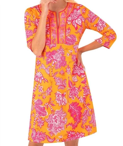 Gretchen Scott Jersey Split Neck Dress - Glorious In Orange/pink In Multi