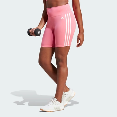 Adidas Originals Women's Adidas Training Essentials 3-stripes High-waisted Short Leggings In Pink