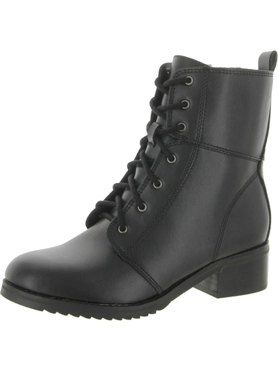 Aqua College Bassil Womens Leather Block Heal Combat & Lace-up Boots In Black