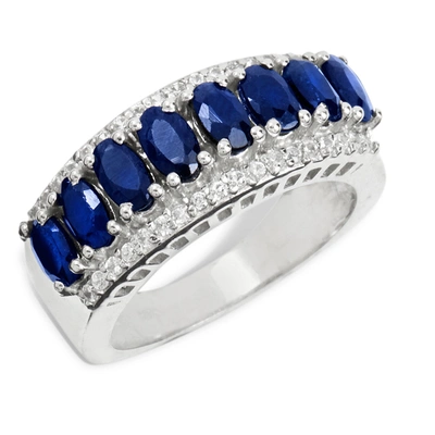 Savvy Cie Jewels Sterling 925 Blue Sapphire & White Zircon Band