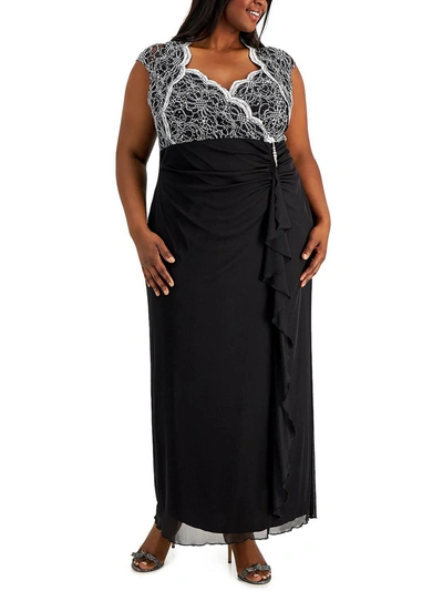 Connected Apparel Plus Womens Lace Ruffled Evening Dress In Silver
