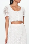 Loveshackfancy Carmeline Cropped Lace-trimmed Crocheted Cotton Top In White