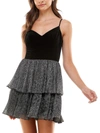 City Studio Juniors Womens Velvet Chiffon Mini Dress In Silver