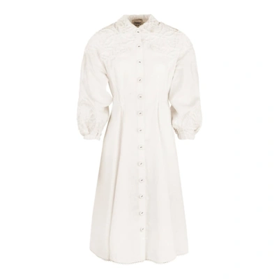 Charo Ruiz Dubya Cloqué-trimmed Ramie-blend Midi Shirt Dress In White