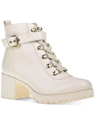 Wild Pair Hillari Womens Padded Insole Buckle Combat & Lace-up Boots In White
