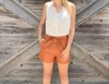 MARIE OLIVER PIXIE VEGAN LEATHER SHORTS IN BROWN