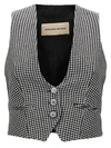 Alexandre Vauthier Houndstooth Pattern V-neck Sleeveless Waistcoat With Adjustable Back Strap In White/black