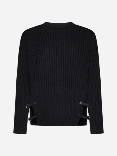 Versace Ribbed Wool Jumper In Black