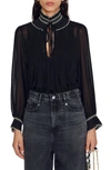 Sandro Jacinthe Front Tie-fastening Blouse In Black