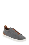 Zegna Men's Triple Stitch Slip-on Leather Low-top Sneakers In Light Gray Suede
