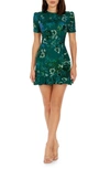 DRESS THE POPULATION BRITTANY SEQUIN EMBROIDERED COCKTAIL MINIDRESS