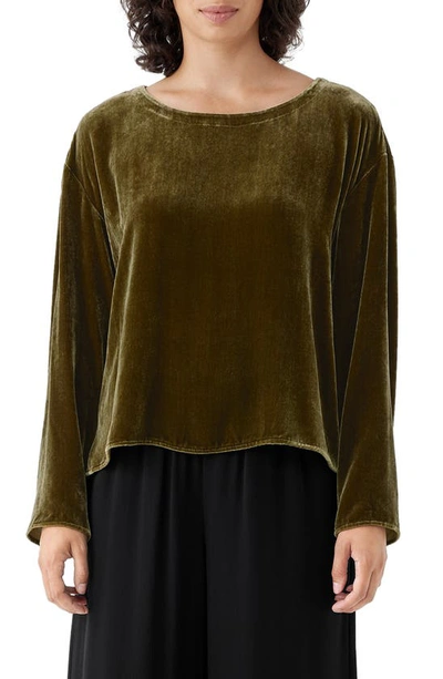 Eileen Fisher Velvet Ballet Neck Top In Brown