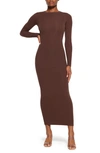 Skims Brown Fits Everybody Crew Neck Long Sleeve Maxi Dress In Cocoa