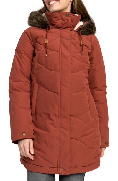 Roxy Ellie Warmlink® Durable Water Repellent Coat With Faux Fur Trim In Smoked Paprika