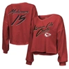 Majestic Threads Patrick Mahomes Red Kansas City Chiefs Name & Number Off-shoulder Script Cropped Lo In Red