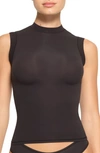 Skims Stretch Cotton Jersey Mock Neck Tank In Onyx