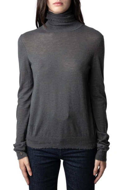 Zadig & Voltaire Bobby Distressed Cashmere Turtleneck Jumper In Ardoise