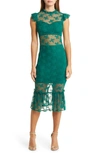 BEBE ILLUSION LACE MIDI DRESS