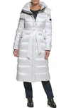 KARL LAGERFELD CONTRAST BELTED LONGLINE PUFFER JACKET