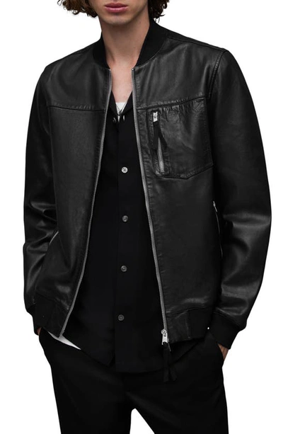 Allsaints Tyro Leather Full Zip Bomber Jacket In Black