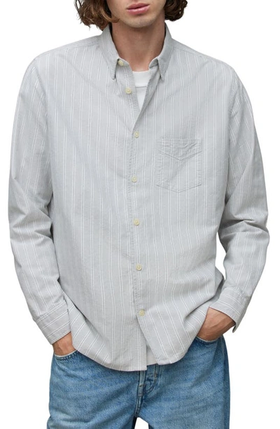 Allsaints Hitcher Striped Relaxed Fit Shirt In Aluminium