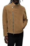 Allsaints Timber Leather Full Zip Biker Jacket In Camel