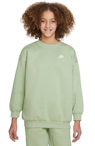 Nike Sportswear Club Fleece Big Kids' (girls') Oversized Sweatshirt In Honeydew/ White