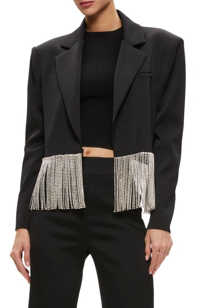 Alice And Olivia Shan Embellished Fringe Cropped Blazer In Black