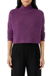 Eileen Fisher Missy Merino Wool Cropped Turtleneck Sweater In Purple
