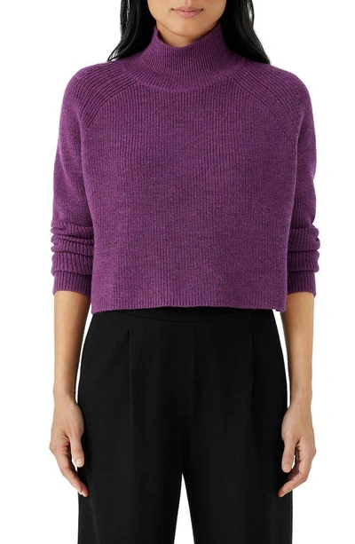 Eileen Fisher Missy Merino Wool Cropped Turtleneck Jumper In Purple