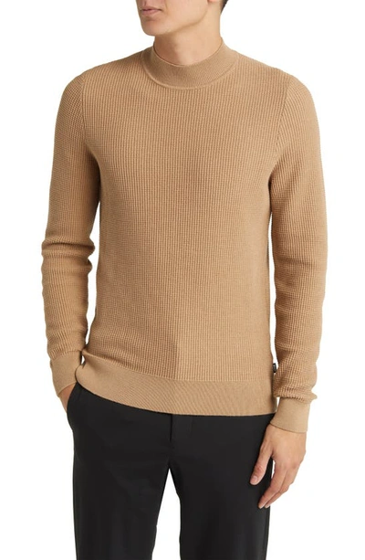 Hugo Boss Opale Waffle Long Sleeve Virgin Wool Blend Sweater In Medium Beige