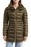 SAVE THE DUCK CAROLINE FAUX FUR COLLAR LONGLINE PUFFER JACKET