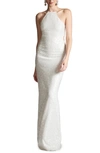Sachin & Babi Morgan Sequin Cutout Halter Gown In Clear/ Ivory