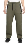 Nike Tech Fleece Open Hem Pants In Medium Olive/ Black