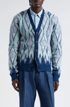 Amiri Argyle Mohair Blend Knit Cardigan In Blue
