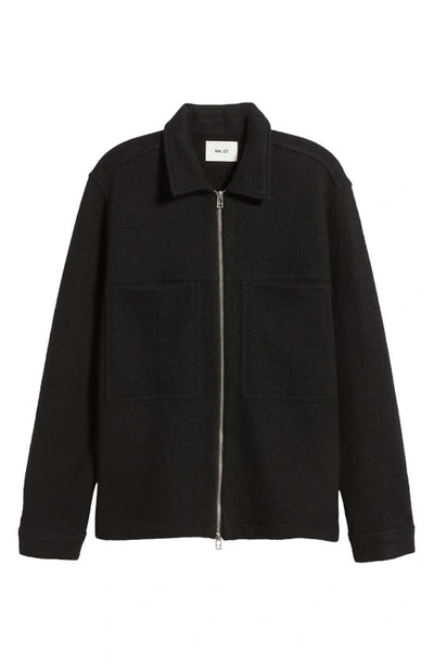 Nn07 Isak Merino Wool Full Zip Shirt Jacket In Black