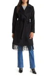 Sam Edelman Fringe Wool-blend Wrap Coat In Black