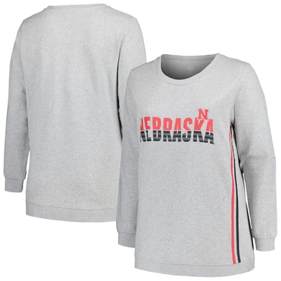 Profile Women's  Heather Gray Nebraska Huskers Plus Size Side Stripe Pullover Sweatshirt