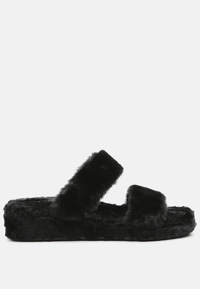 London Rag Smoothie Fur Slip-on Flats In Black