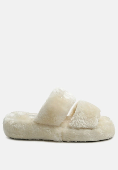 London Rag Smoothie Fur Slip-on Flats In Beige