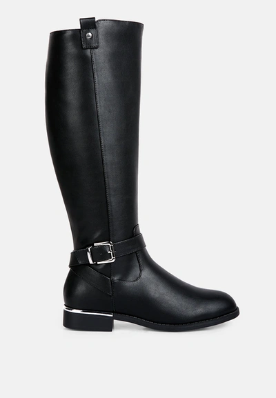 London Rag Renny Buckle Strap Embellished Calf Boots In Black