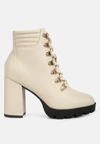 London Rag Hamiltons Lace Up Block Heel Boots In White