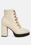 London Rag Hamiltons Lace Up Block Heel Boots In Beige