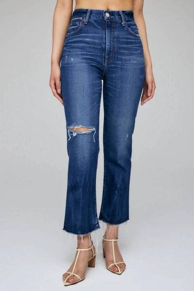 Moussy Rhode Cropped Flare-hi Jeans In Dark Blue