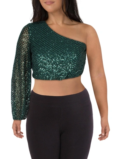 City Studio Juniors Womens Mesh Sequined Cropped In Green