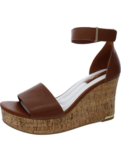 Franco Sarto Clemens Cor Womens Leather Ankle Strap Wedge Sandals In Brown